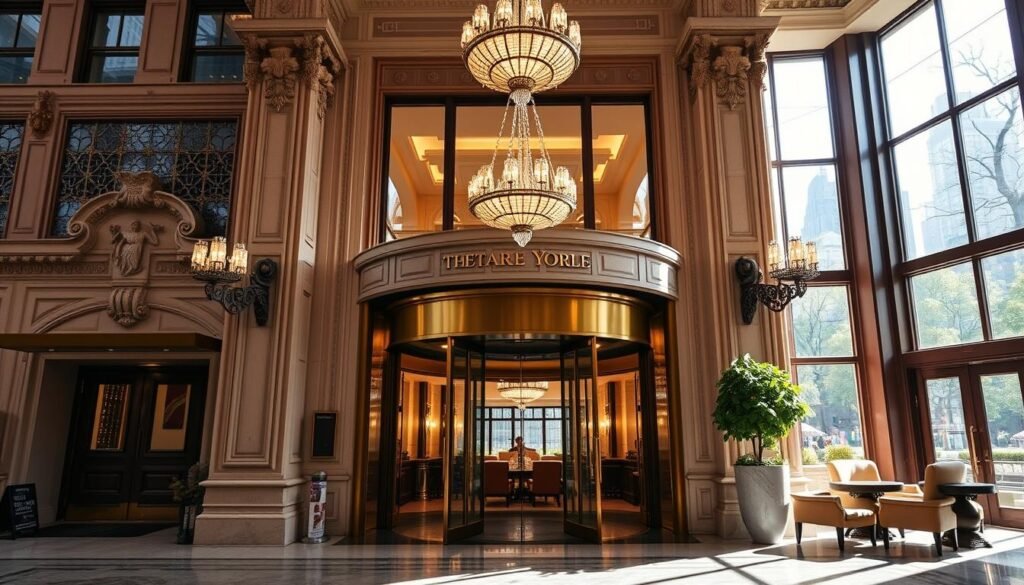 A grand, ornate hotel façade with classic architecture and intricate details stands tall against the backdrop of New York's iconic Central Park. Elegant revolving doors invite guests into a luxurious lobby filled with plush furnishings, glittering chandeliers, and marble accents. Sunlight streams through large windows, casting a warm, inviting glow across the scene. The image conveys a sense of timeless sophistication and the quintessential New York City experience, perfectly capturing the essence of the "Hotels Near Central Park" section. A grand, ornate hotel façade with classic architecture and intricate details stands tall against the backdrop of New York's iconic Central Park. Elegant revolving doors invite guests into a luxurious lobby filled with plush furnishings, glittering chandeliers, and marble accents. Sunlight streams through large windows, casting a warm, inviting glow across the scene. The image conveys a sense of timeless sophistication and the quintessential New York City experience, perfectly capturing the essence of the "Hotels Near Central Park" section.