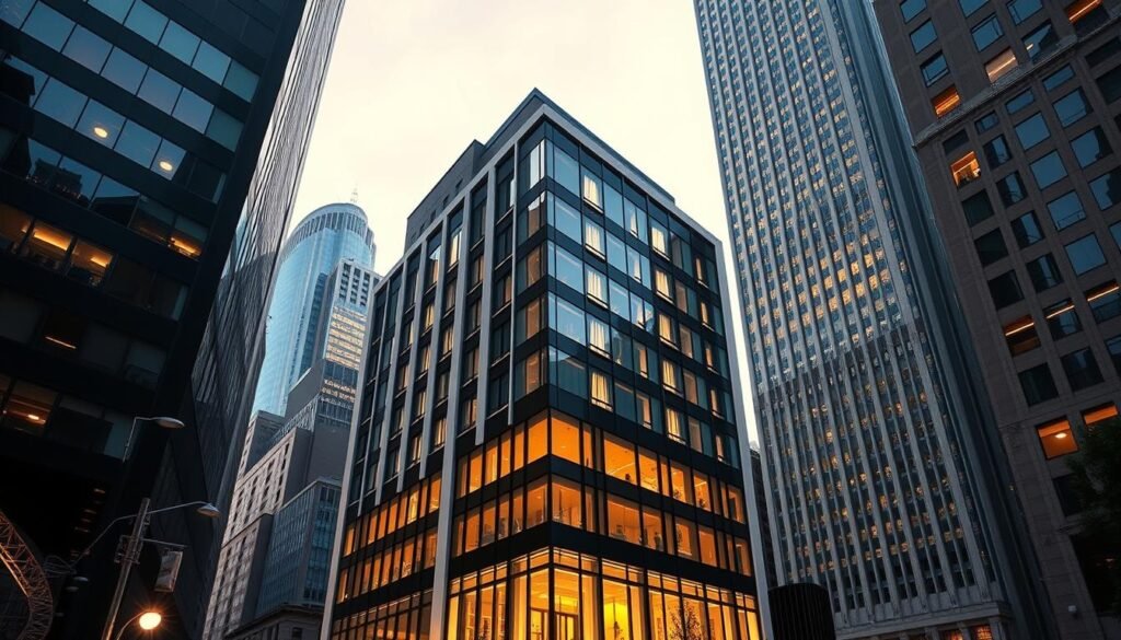 A high-quality, ultra-realistic photograph of a striking, modern hotel exterior nestled between towering skyscrapers, with Central Park visible in the background. The hotel has a sleek, contemporary facade with large windows and clean lines, exuding an aura of refined elegance. Soft, warm lighting illuminates the scene, casting a cozy and inviting ambiance. The composition showcases the hotel's prime location, emphasizing its proximity to the iconic Central Park while highlighting the vibrant energy of the Midtown Manhattan skyline. A high-quality, ultra-realistic photograph of a striking, modern hotel exterior nestled between towering skyscrapers, with Central Park visible in the background. The hotel has a sleek, contemporary facade with large windows and clean lines, exuding an aura of refined elegance. Soft, warm lighting illuminates the scene, casting a cozy and inviting ambiance. The composition showcases the hotel's prime location, emphasizing its proximity to the iconic Central Park while highlighting the vibrant energy of the Midtown Manhattan skyline.
