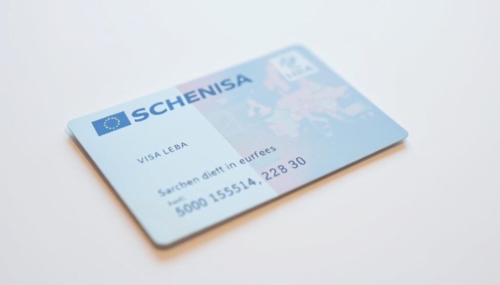 A high-resolution, ultra-realistic photo of a Schengen visa, prominently displayed on a clean, white background. The visa has a shiny, glossy surface, with intricate details and security features visible. The visa is surrounded by a few key icons or symbols representing different European countries, subtly indicating the application process. The lighting is soft and diffused, creating a clean, professional look. The overall composition is well-balanced, with the visa taking up a significant portion of the frame, but leaving enough negative space to draw the viewer's attention to the key elements. A high-resolution, ultra-realistic photo of a Schengen visa, prominently displayed on a clean, white background. The visa has a shiny, glossy surface, with intricate details and security features visible. The visa is surrounded by a few key icons or symbols representing different European countries, subtly indicating the application process. The lighting is soft and diffused, creating a clean, professional look. The overall composition is well-balanced, with the visa taking up a significant portion of the frame, but leaving enough negative space to draw the viewer's attention to the key elements.