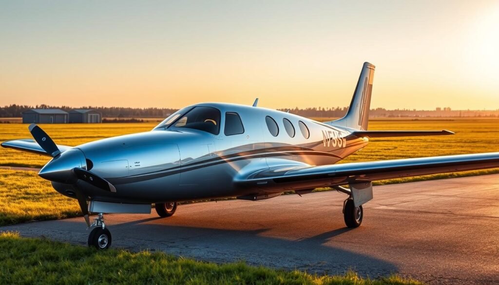 A sleek, silver-colored single-engine propeller plane rests on a tarmac, its wings and fuselage gleaming in the afternoon sunlight. The aircraft is surrounded by a grassy field, with a few small hangar buildings in the background. The scene conveys a sense of quiet, peaceful contemplation, inviting the viewer to imagine the cost and ownership experience of such a versatile, personal mode of transportation. The image is captured with a high-resolution lens, emphasizing the intricate details and precise engineering of the small plane. A sleek, silver-colored single-engine propeller plane rests on a tarmac, its wings and fuselage gleaming in the afternoon sunlight. The aircraft is surrounded by a grassy field, with a few small hangar buildings in the background. The scene conveys a sense of quiet, peaceful contemplation, inviting the viewer to imagine the cost and ownership experience of such a versatile, personal mode of transportation. The image is captured with a high-resolution lens, emphasizing the intricate details and precise engineering of the small plane.