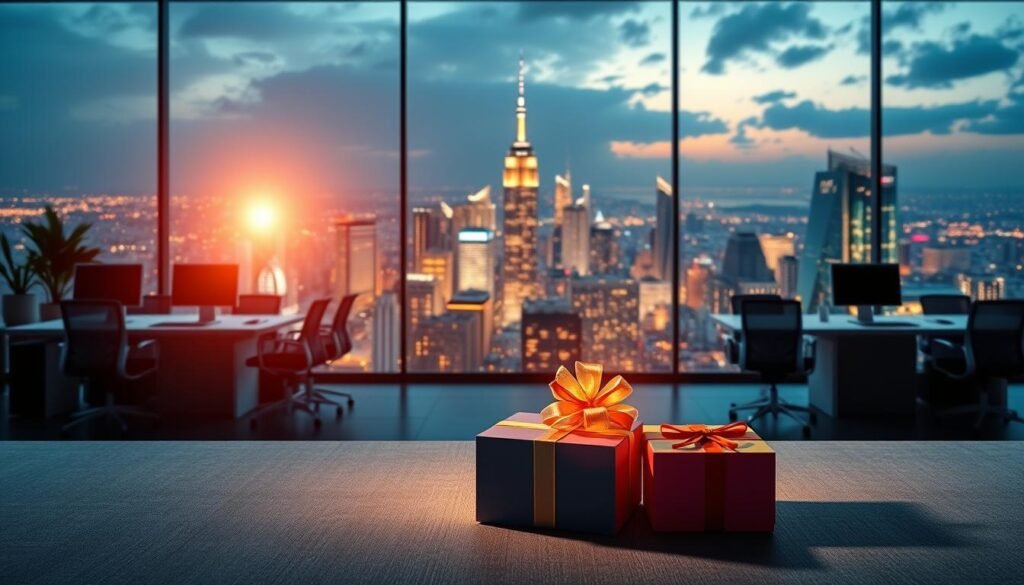 A vibrant, ultra-realistic photo of a dynamic marketing boost concept. In the foreground, a stack of colorful gift boxes emits a warm, enticing glow, representing the core incentives that drive customer engagement. The middle ground features a sleek, modern office setting with minimalist desks and chairs, suggesting an atmosphere of productivity and innovation. In the background, a panoramic cityscape shimmers with the energy of a bustling urban center, symbolizing the far-reaching impact of effective marketing strategies. Dramatic, directional lighting casts dramatic shadows, creating a sense of depth and drama. The overall composition conveys a powerful message of how a strategic marketing boost can unlock new opportunities for travel discounts and savings. A vibrant, ultra-realistic photo of a dynamic marketing boost concept. In the foreground, a stack of colorful gift boxes emits a warm, enticing glow, representing the core incentives that drive customer engagement. The middle ground features a sleek, modern office setting with minimalist desks and chairs, suggesting an atmosphere of productivity and innovation. In the background, a panoramic cityscape shimmers with the energy of a bustling urban center, symbolizing the far-reaching impact of effective marketing strategies. Dramatic, directional lighting casts dramatic shadows, creating a sense of depth and drama. The overall composition conveys a powerful message of how a strategic marketing boost can unlock new opportunities for travel discounts and savings.